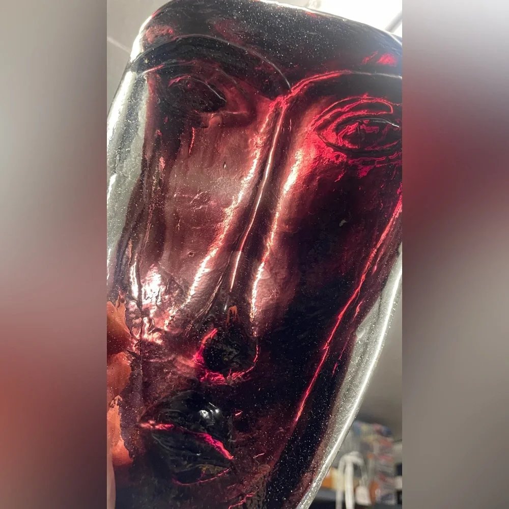 Abstract Black and Purple Glass Face Sculpture - Picture 3 of 4